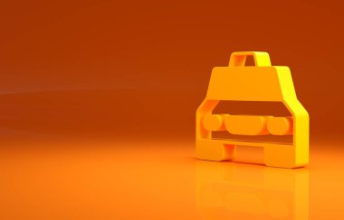 Sarı taksi ikonu turuncu arka planda izole edilmiş. Minimalizm kavramı. 3d illüstrasyon 3B canlandırma.