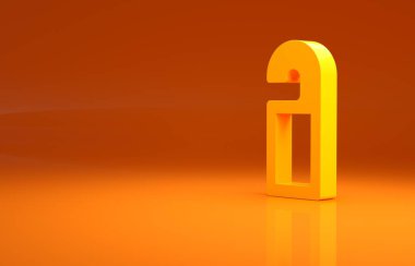 Sarı Lütfen turuncu arkaplanda izole edilmiş ikonu rahatsız etmeyin. Otel Kapısı Askısı Etiketleri. Minimalizm kavramı. 3d illüstrasyon 3B canlandırma.