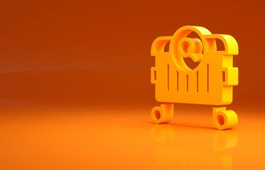 Sokaklardaki çöp tenekesinde turuncu arka planda izole edilmiş ikonda yiyecek aramak. Evsizlik ve yoksulluk kavramı. Minimalizm kavramı. 3d illüstrasyon 3B canlandırma.