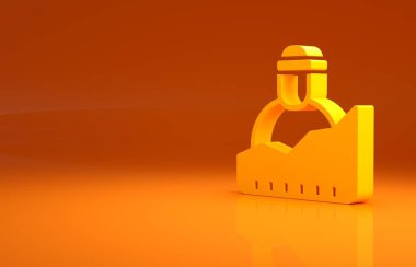 Turuncu arka planda izole edilmiş sarı büyüyen evsiz ikonu. Evsizlik sorunu. Minimalizm kavramı. 3d illüstrasyon 3B canlandırma.