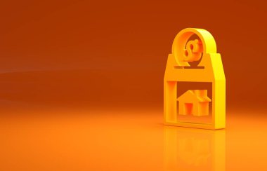 Sarı bağış ve yardım ikonu turuncu arka planda izole edilmiş. Para ve bağış konsepti. Minimalizm kavramı. 3d illüstrasyon 3B canlandırma.