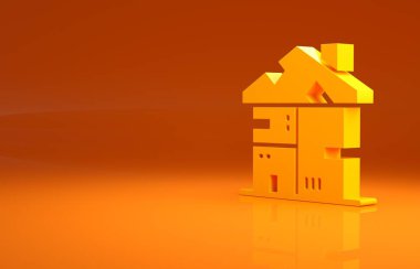 Sarı Evsiz karton ev simgesi turuncu arka planda izole edilmiş. Minimalizm kavramı. 3d illüstrasyon 3B canlandırma.