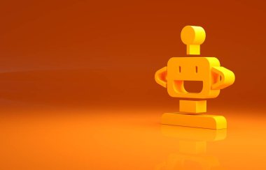 Sarı Robot oyuncak ikonu turuncu arka planda izole edildi. Minimalizm kavramı. 3d illüstrasyon 3B canlandırma.