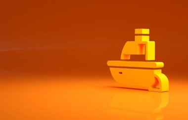 Sarı oyuncak tekne ikonu turuncu arka planda izole edildi. Minimalizm kavramı. 3d illüstrasyon 3B canlandırma.
