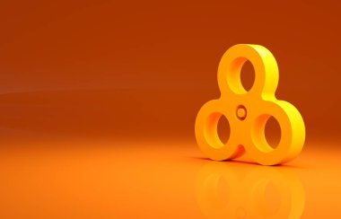 Turuncu arka planda sarı Fidget döndürme simgesi izole edildi. Stres giderici oyuncak. Moda bir el çevirme makinesi. Minimalizm kavramı. 3d illüstrasyon 3B canlandırma.