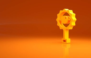 Sarı Çıngıraklı Bebek oyuncağı ikonu turuncu arka planda izole edildi. Fasulye torbası işareti. Minimalizm kavramı. 3d illüstrasyon 3B canlandırma.
