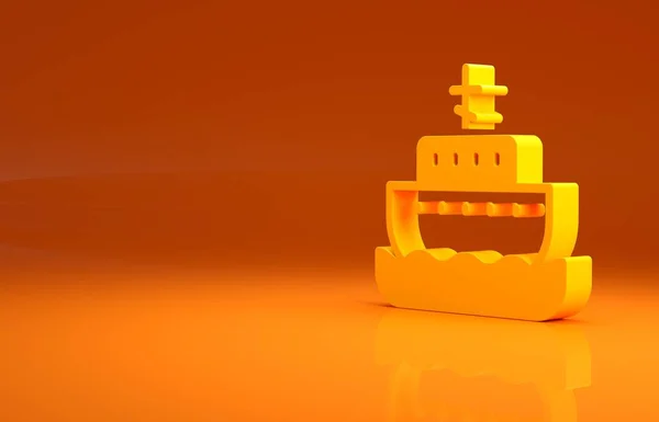 Żółta Arka Ikony Noego Odizolowana Pomarańczowym Tle Drewniany Duży Ładunek — Zdjęcie stockowe