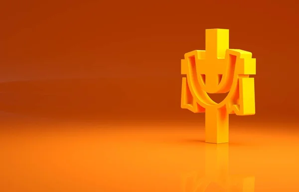 Желтый Христианский Крест Оранжевом Фоне Церковный Крест Концепция Минимализма Рендеринг — стоковое фото