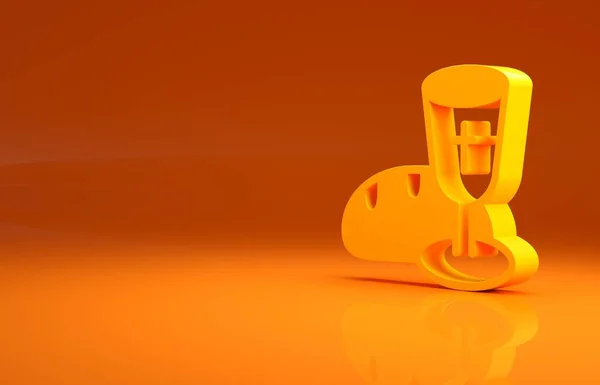 黄色的高脚杯和面包图标孤立在橙色的背景 面包和酒杯 神圣的圣餐标志最低纲领的概念 3D渲染3D插图 — 图库照片