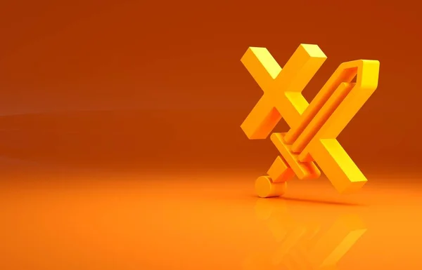 オレンジの背景に黄色の十字軍のアイコンが孤立しています 最小限の概念 3Dイラスト3Dレンダリング — ストック写真