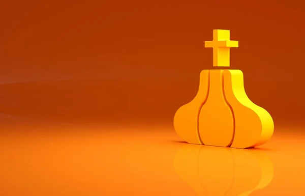 Gele Christelijke Kerktoren Icoon Geïsoleerd Oranje Achtergrond Religie Van Kerk — Stockfoto