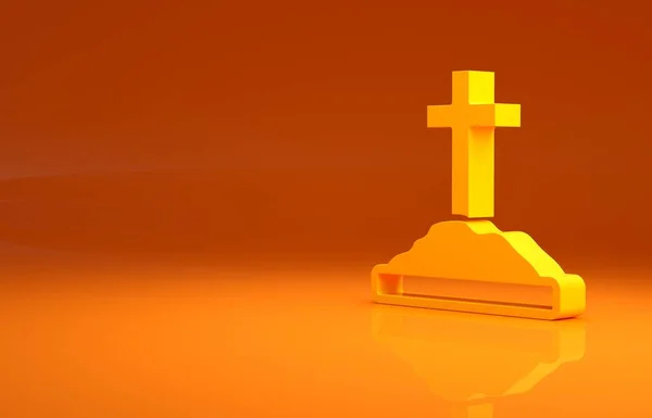Yellow Grave Cross Icon Isolated Orange Background Minimalism Concept Illustration — Stock Photo, Image