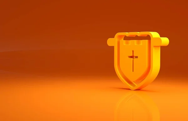 Yellow Flag with christian cross icon isolated on orange background. Minimalism concept. 3d illustration 3D render.