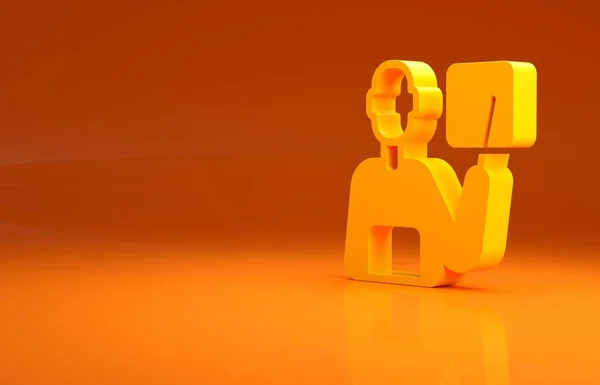 黄色教师图标孤立在橙色背景 最低纲领的概念 3D渲染3D插图 — 图库照片