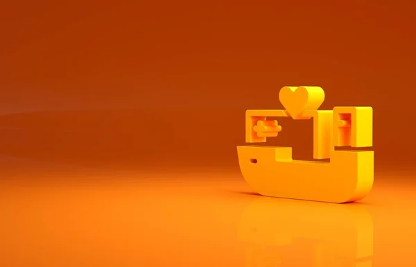 オレンジ色の背景に孤立した黄色の人道船のアイコン 最小限の概念 3Dイラスト3Dレンダリング — ストック写真
