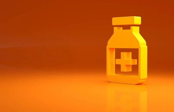 Sárga Gyógyszer Palack Tabletták Ikon Elszigetelt Narancs Alapon Üvegpirula Jel — Stock Fotó