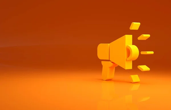 Sarı Megafon Simgesi Turuncu Arkaplanda Izole Edilmiş Sözcü Işareti Minimalizm — Stok fotoğraf