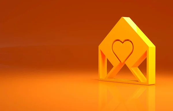 Yellow Envelope with Valentine heart icon isolated on orange background. Message love. Letter love and romance. Minimalism concept. 3d illustration 3D render.