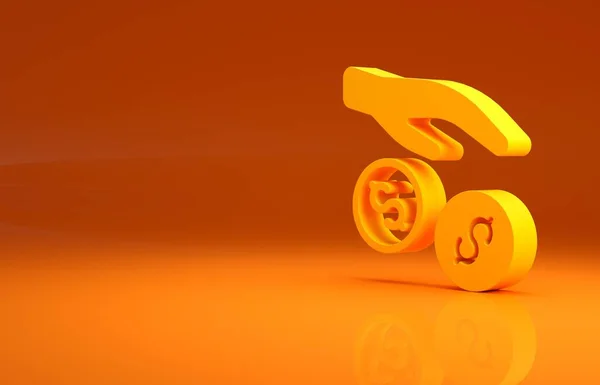 Gelbe Spenden Und Charity Ikone Auf Orangefarbenem Hintergrund Spenden Sie — Stockfoto