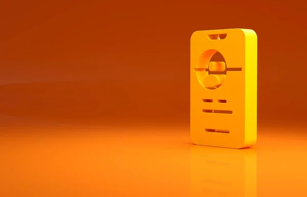 黄色の出会い系アプリオンラインモバイルコンセプトアイコンはオレンジの背景に隔離された 女性男性プロファイルフラットデザイン 夫婦関係のために一致する 最小限の概念 3Dイラスト3Dレンダリング — ストック写真