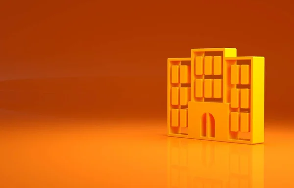 Ікона Жовтого Готелю Ізольована Помаранчевому Тлі Концепція Мінімалізму Рендеринг — стокове фото