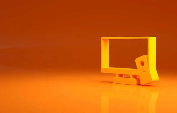 黄色のスマートテレビのアイコンは オレンジの背景に隔離された テレビの看板 最小限の概念 3Dイラスト3Dレンダリング — ストック写真