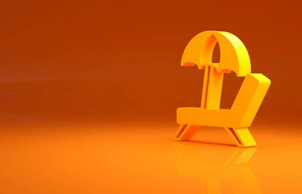 Желтый Загар Значок Изолирован Оранжевом Фоне Пляжный Зонтик Шезлонг Концепция — стоковое фото