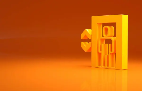 黄色电梯图标孤立在橙色背景 电梯的符号 最低纲领的概念 3D渲染3D插图 — 图库照片