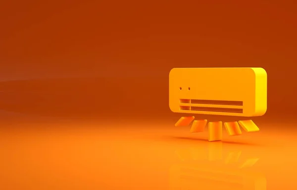 stock image Yellow Air conditioner icon isolated on orange background. Split system air conditioning. Cool and cold climate control system. Minimalism concept. 3d illustration 3D render.