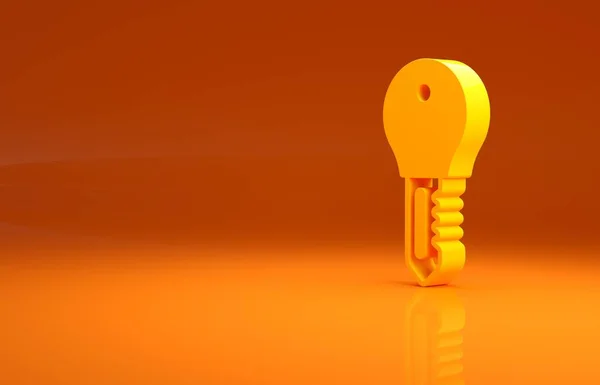 黄色のホテルのドアロックキーのアイコンのオレンジの背景に隔離された 最小限の概念 3Dイラスト3Dレンダリング — ストック写真