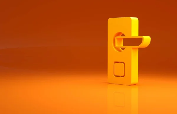 オレンジの背景に隔離されたアイコンのロックを解除するための無線技術と黄色のデジタルドアロック ドアハンドル記号 警備スマートホーム 最小限の概念 3Dイラスト3Dレンダリング — ストック写真