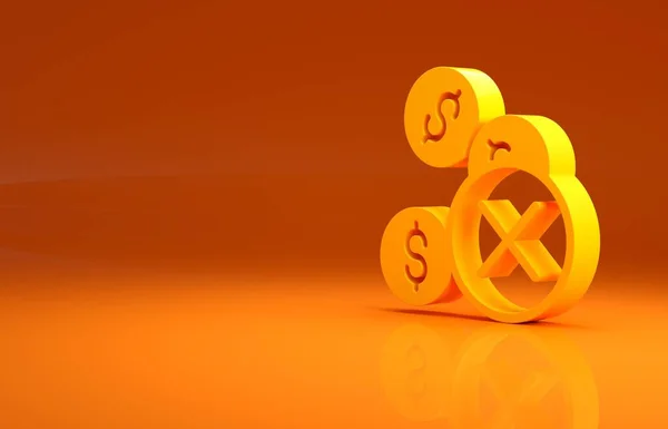 黄色没有货币图标孤立在橙色背景 最低纲领的概念 3D渲染3D插图 — 图库照片