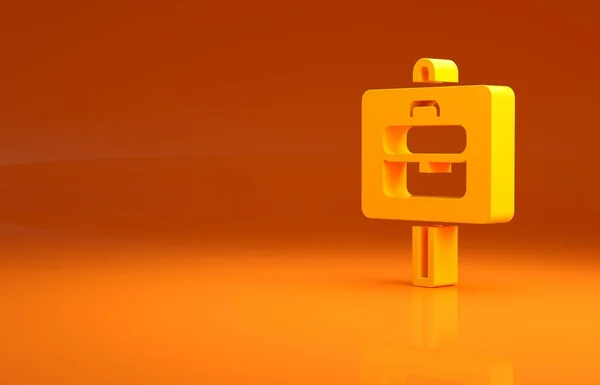 黄色放大镜 公文包图标孤立在橙色背景 找工作找工作的概念 最低纲领的概念 3D渲染3D插图 — 图库照片