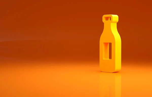 オレンジの背景に孤立した水のアイコンの黄色のボトル ソーダアクアドリンクの看板 最小限の概念 3Dイラスト3Dレンダリング — ストック写真