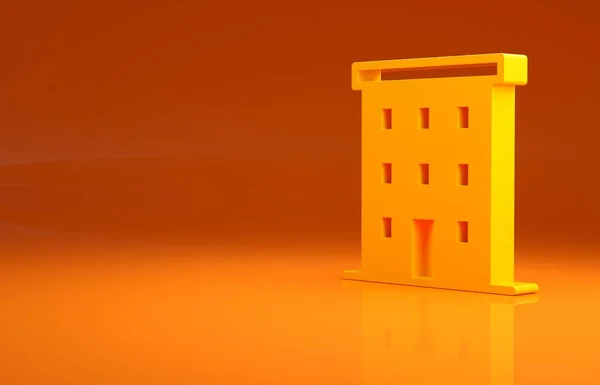 Gelbes Mehrstöckiges Gebäude Symbol Isoliert Auf Orangefarbenem Hintergrund Minimalismus Konzept — Stockfoto