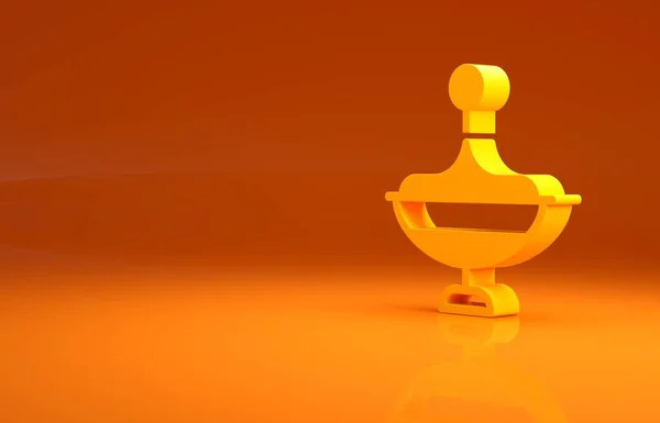 オレンジ色の背景に隔離された黄色のWhirligigおもちゃのアイコン 最小限の概念 3Dイラスト3Dレンダリング — ストック写真