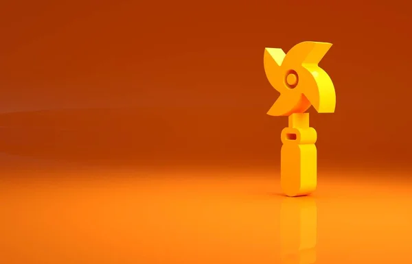 Ícone Brinquedo Pinwheel Amarelo Isolado Fundo Laranja Ícone Brinquedo Moinho — Fotografia de Stock
