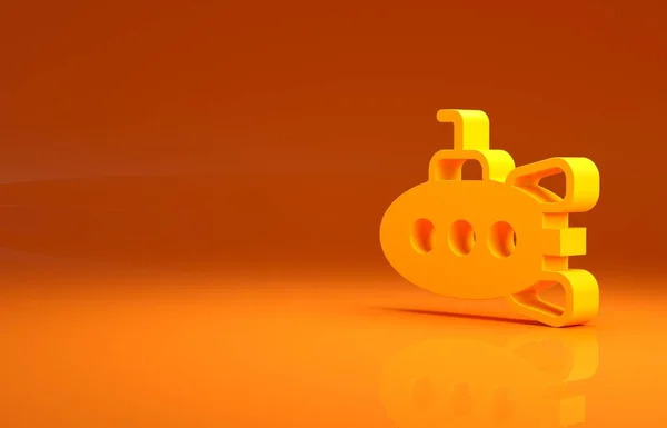 黄色潜水艇玩具图标孤立在橙色背景 最低纲领的概念 3D渲染3D插图 — 图库照片