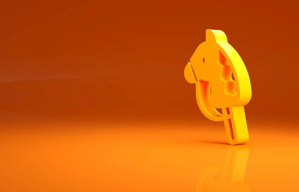 黄色玩具马图标孤立在橙色背景 最低纲领的概念 3D渲染3D插图 — 图库照片