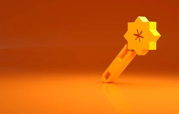 黄色魔杖图标孤立在橙色背景 星形魔法配件 神奇的力量最低纲领的概念 3D渲染3D插图 — 图库照片