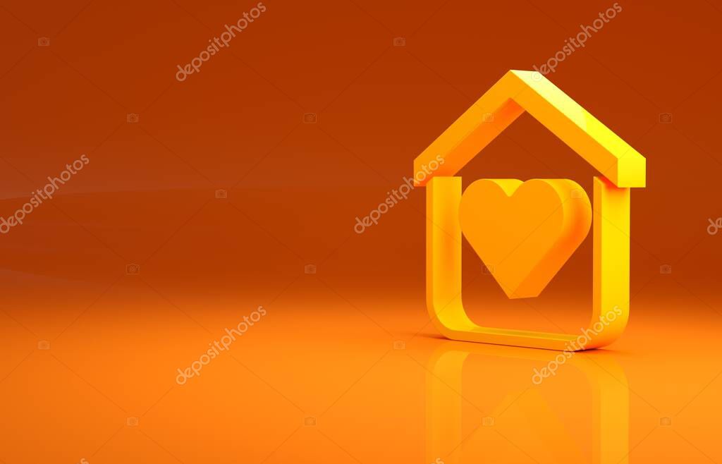 Yellow Shelter for homeless icon isolated on orange background. Emergency housing, temporary residence for people, bums and beggars without home. Minimalism concept. 3d illustration 3D render.