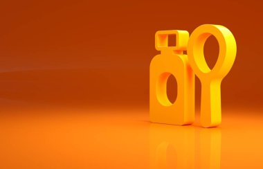 Sarı sabun köpüğü ikonu turuncu arka planda izole edilmiş. Köpüren sabun çubuğu şişesi. Minimalizm kavramı. 3d illüstrasyon 3B canlandırma.