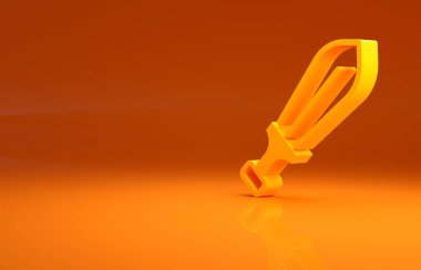 Sarı Kılıç oyuncak ikonu turuncu arka planda izole edildi. Minimalizm kavramı. 3d illüstrasyon 3B canlandırma.