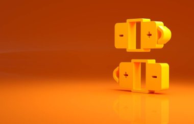 Sarı Batarya simgesi turuncu arkaplanda izole edildi. Şimşek sembolü. Minimalizm kavramı. 3d illüstrasyon 3d canlandırma.