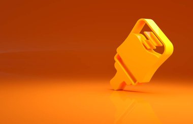 Sarı bebek ikonu turuncu arka planda izole edilmiş. Beslenme şişesi simgesi. Süt şişesi tabelası. Minimalizm kavramı. 3d illüstrasyon 3B canlandırma.