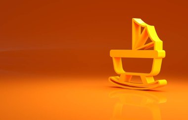 Sarı Bebek puseti ikonu turuncu arka planda izole edildi. Bebek arabası, at arabası, bebek arabası, bebek arabası, tekerlek. Minimalizm kavramı. 3d illüstrasyon 3B canlandırma.