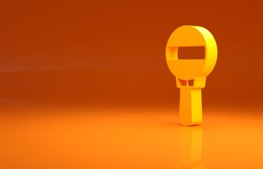 Sarı Çıngıraklı Bebek oyuncağı ikonu turuncu arka planda izole edildi. Fasulye torbası işareti. Minimalizm kavramı. 3d illüstrasyon 3B canlandırma.