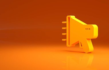 Sarı megafon simgesi turuncu arkaplanda izole edilmiş. Sözcü işareti. Minimalizm kavramı. 3d illüstrasyon 3B canlandırma.
