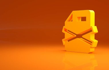 Sarı Silme dosya simgesi turuncu arkaplanda izole edildi. Reddedilmiş belge simgesi. Kağıt üzerinde çarmıh. Minimalizm kavramı. 3d illüstrasyon 3B canlandırma.