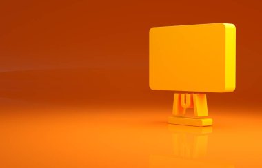 Sarı Bilgisayar ekranı simgesi turuncu arkaplanda izole edildi. Elektronik cihaz. Ön manzara. Minimalizm kavramı. 3d illüstrasyon 3B canlandırma.